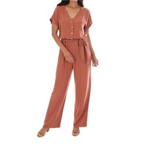 Apt. 9 Women Button Front Dolman Jumpsuit with Sash Clay Size S